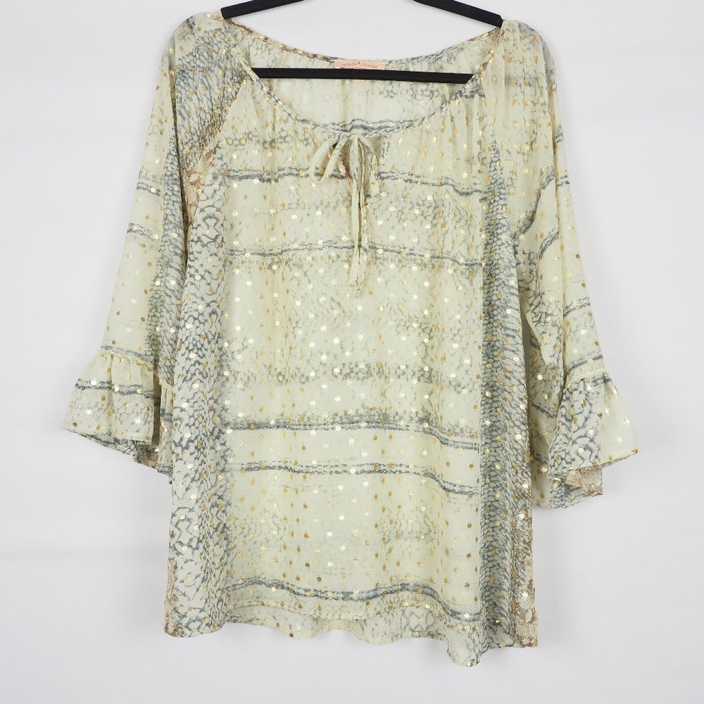 Gibson Latimer Sheer Top 3/4 Sleeves Boho Gold M